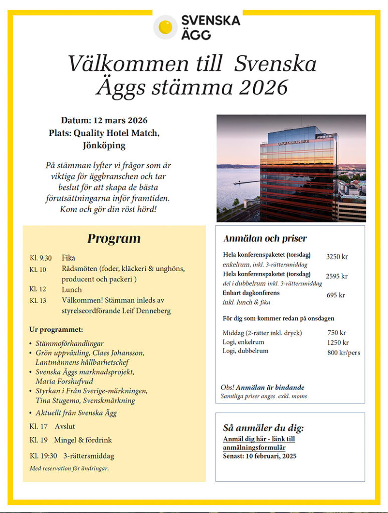 Anmälan till Svenska Äggs stämma 2026